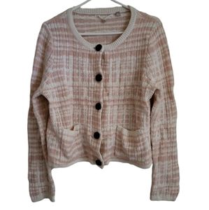 Anthropologie knitted and knotted pink/cream button sweater size L